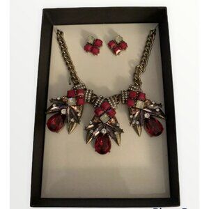 K & M Accessories Necklace & Earrings Set, New in Original Box. Color: Red